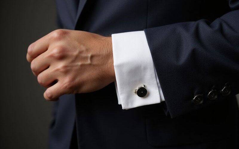 Dress shirt cuff showing proper length beyond suit jacket sleeve
