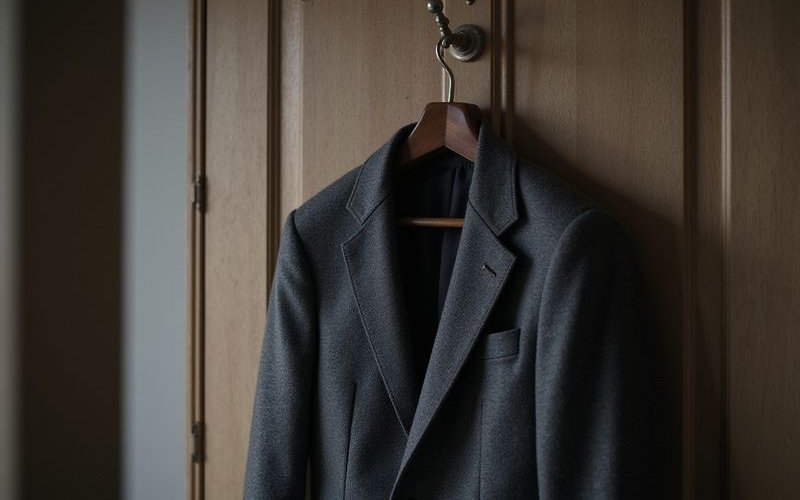 Suit hanging in garment bag for travel protection