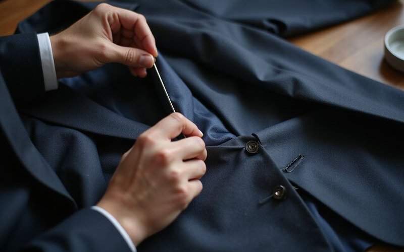 Suit jacket being taken in at side seams