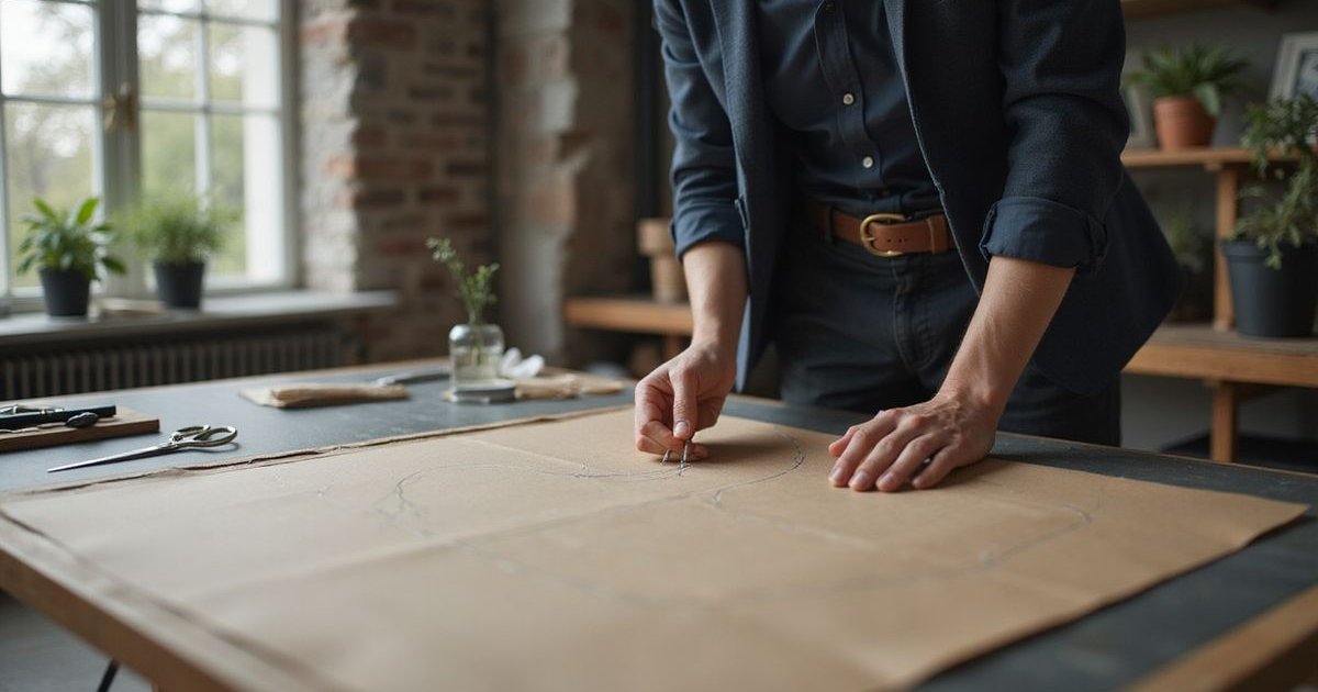 Bespoke paper pattern being drafted by tailor